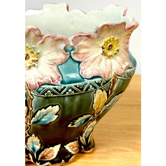 Paint A Stunning French Art Nouveau Majolica Floral Centerpiece by Fives-Lille For Sale - Image 7 of 11