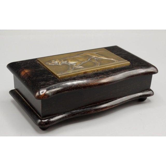 Antique English Ebony Box With Bronze Hunting With Dog For Sale - Image 4 of 10