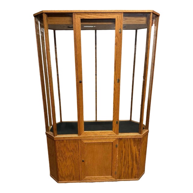 Vintage Oak Glass Display Cabinet For Sale