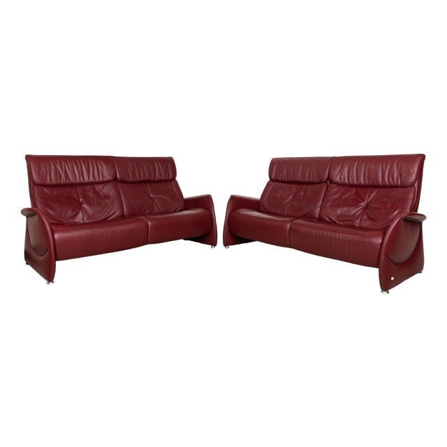 Set of Cumuly Leather Sofa Set in Dark Red from Himolla For Sale