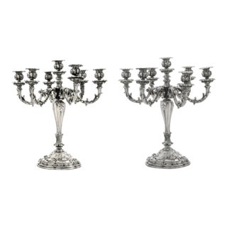 1930s Silver Finish Ancient Fascist Italian Symbol Candelabras- a Pair For Sale