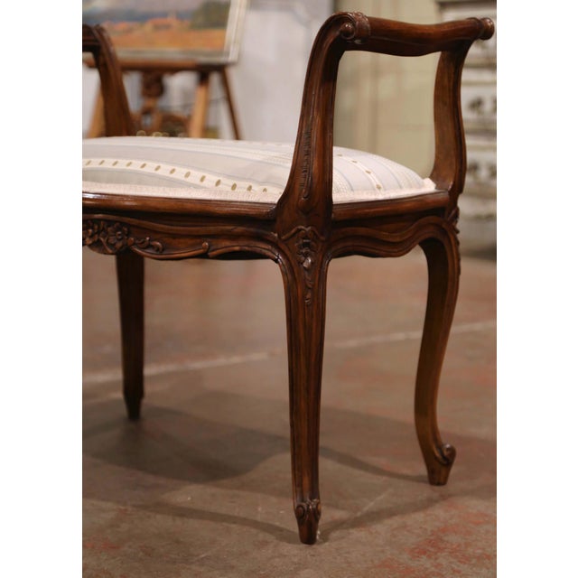 Mid Century French Louis Xv Carved Walnut Piano Bench With Stripe Silk Fabric Chairish