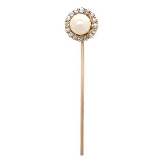 Vintage Mid-Century 14k Gold, Mabe Pearl, and Diamond Stickpin For Sale