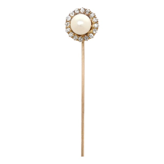 Vintage Mid-Century 14k Gold, Mabe Pearl, and Diamond Stickpin For Sale