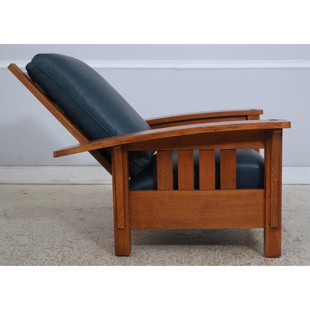 Stickley Stickley Mission Oak Leather Chair & Ottoman For Sale - Image 4 of 18