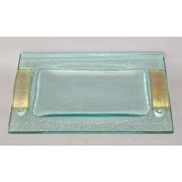 Fontana Arte Glass Beveled & Gold Infused Rectangle Footed Serving Tray Italy For Sale - Image 13 of 13
