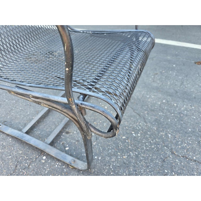 Russell Woodard Vintage Russell Woodard Attributed Cantilever High Back Wrought Iron Briarwood Daisy Patio Chair For Sale - Image 4 of 17