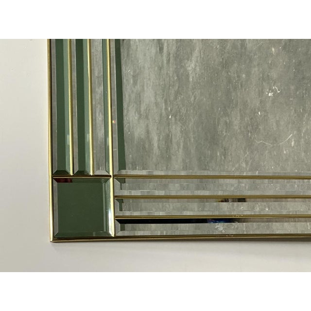 Metal Large Brass Beveled Facet Cut Rectangular Mirror, 1980s For Sale - Image 7 of 13