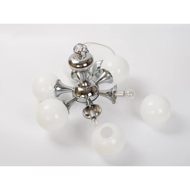 1960s Nickel Plated Chandelier & Ball Opal Glass Globes For Sale - Image 10 of 11