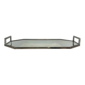 Modern Polished Nickel Oblong Octagonal Mirrored Tray