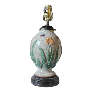 Vintage Ceramic Raised Flower and Butterfly Lamp
