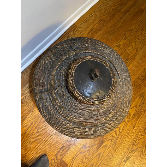 Vintage 19th Century Asian Woven Rattan Bamboo Storage Basket W/Lid and Monkey Detail For Sale - Image 9 of 10