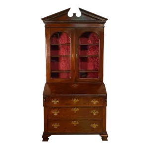 1860s English Victorian Mahogany Secretary Desk With Bookcase