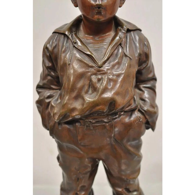 Late 19th Century Late 19th Century V. Szczeblewski French Bronze Boy Statue "The Whistler" Le Mousse Siffleur For Sale - Image 5 of 12