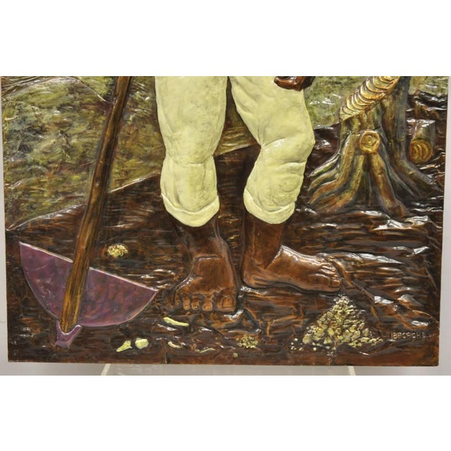 Wood Alma Ibacache 3d Debossed Painted Copper Metal Wall Art Brazilian Lumberjack For Sale - Image 7 of 11