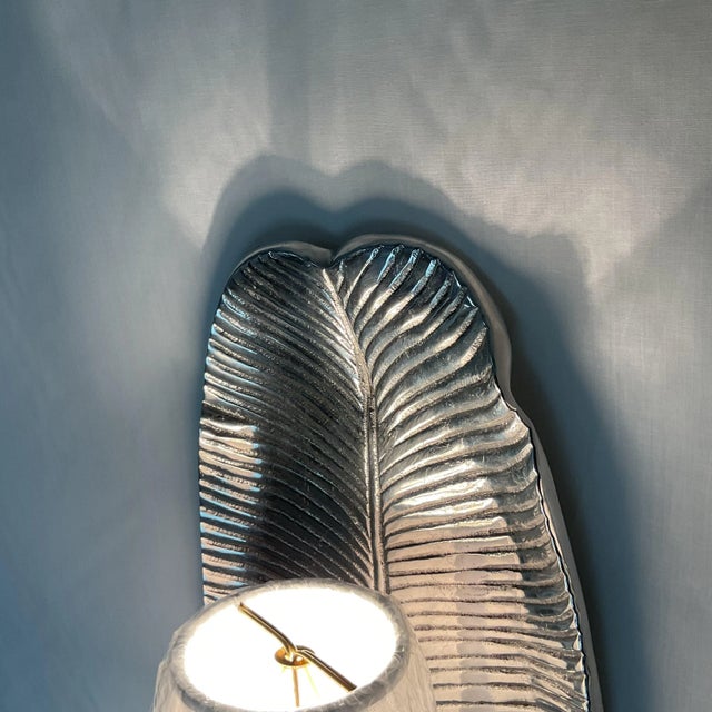 Set of 2 Modern Silver Leaf Wall Sconces For Sale - Image 4 of 12