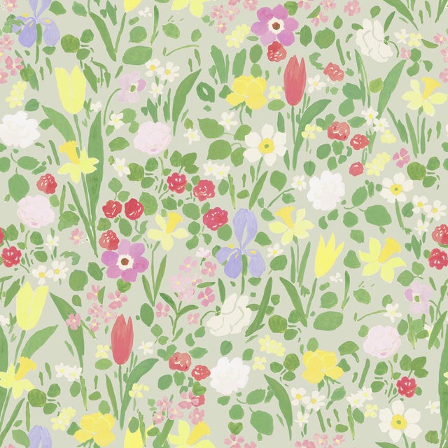 Art Deco Sample - Daffodils Wallpaper by Paule Marrot in Light Sage For Sale - Image 3 of 3