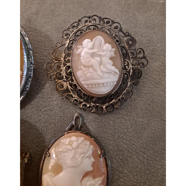 Group of 4 High Relief Cameo Pins/Pendents Carved From Bull Mouth Shell For Sale In San Francisco - Image 6 of 6