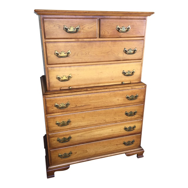 1950s Chippendale L. Stickley Cherry Valley 8 Drawer Chest on Chest