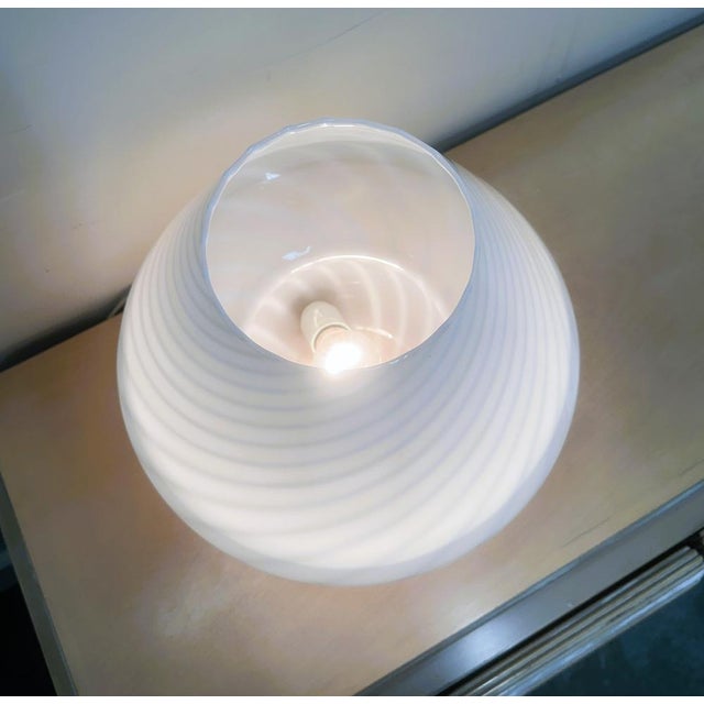 Vintage Italian White Swirl Glass Mushroom Lamp, 1970 For Sale - Image 6 of 16