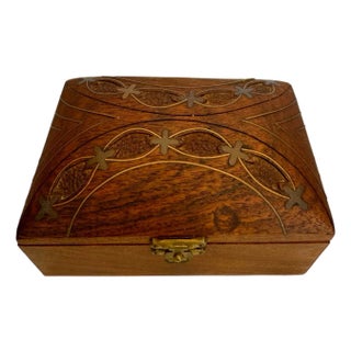 English Traditional Mixed Metal Inlay & Solid Wood Decorative Box For Sale
