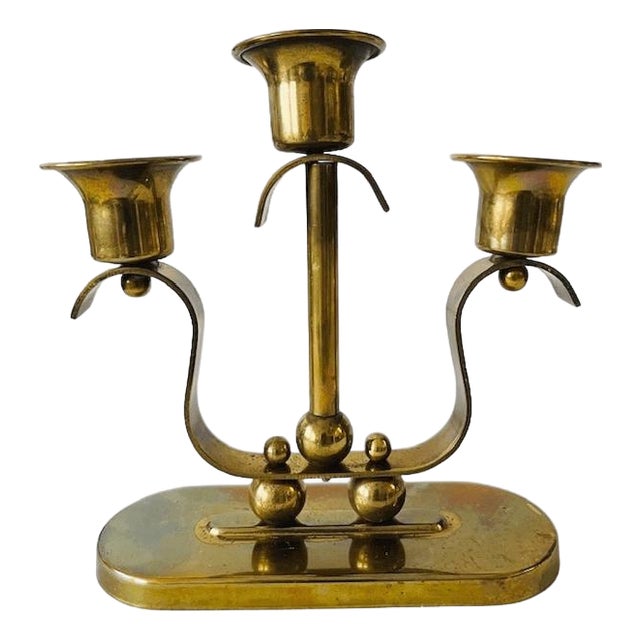 Art Deco Brass 3-Point Candlestick, 1920s For Sale