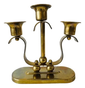 Art Deco Brass 3-Point Candlestick, 1920s