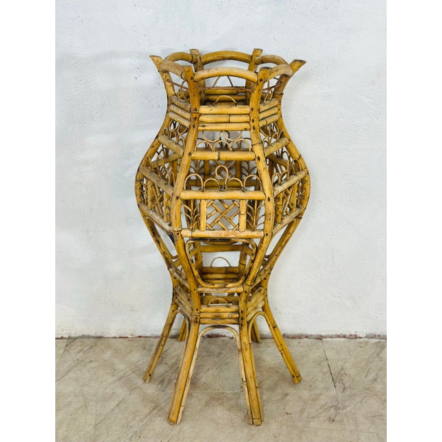 Wood Large Vintage Rattan Plant Stand For Sale - Image 7 of 12