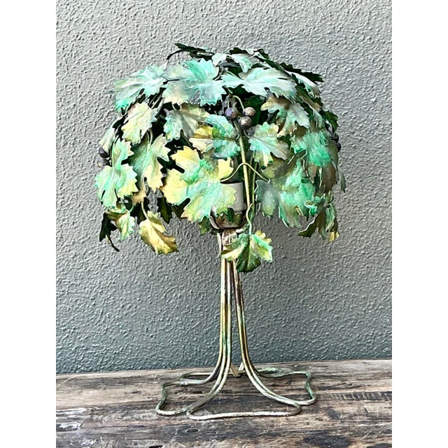 Verdigris Vintage Italian Grape Leaf Table Lamp For Sale - Image 8 of 12
