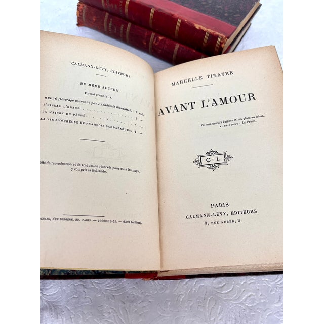 Red Antique French Red Leather Bound Books - Set of 3 For Sale - Image 8 of 12