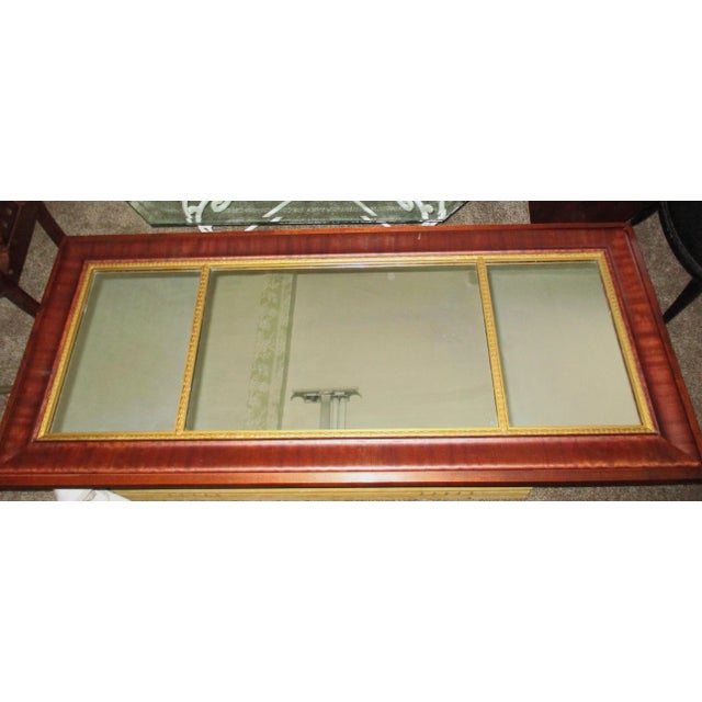 This is a Fabulous Huge Antique French Empire Mahogany Mantle Mirror with a Ornate Gold Interior that separates the Mirror...