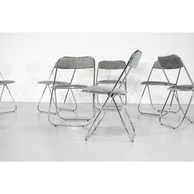 Chrome Folding Chairs with Fabric, 1970s, Set of 9 For Sale - Image 4 of 15