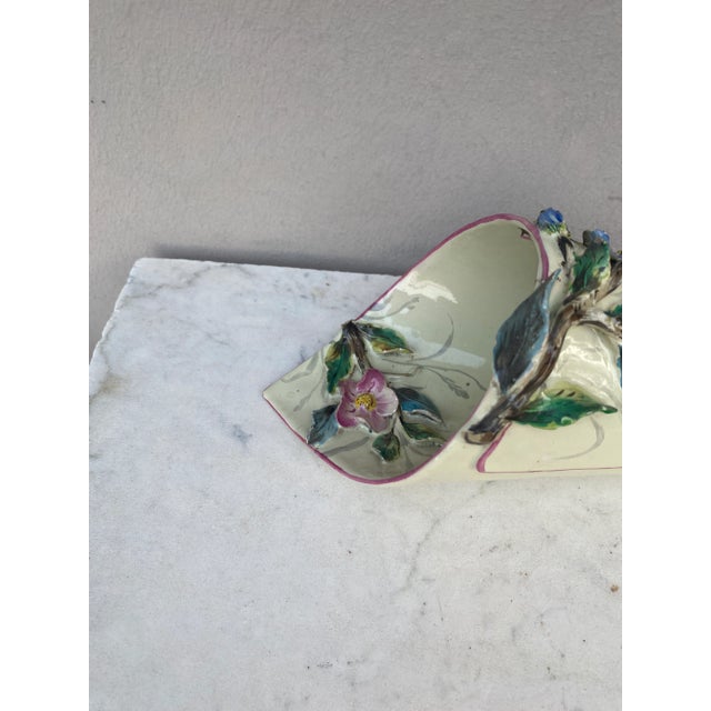 French Majolica Wall Pocket With Flowers Circa 1890 For Sale - Image 4 of 5