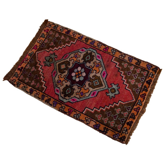 Hand Knotted Small Turkish Rug Organic Wool Mat Small Area Rug Kitchen Decor Doormat - 19'' X 29'' For Sale - Image 4 of 15