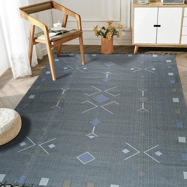 4x6 Gray Flat Weave Wool Diamond Constellation Geometric Modern Carpet Rug For Sale - Image 9 of 9