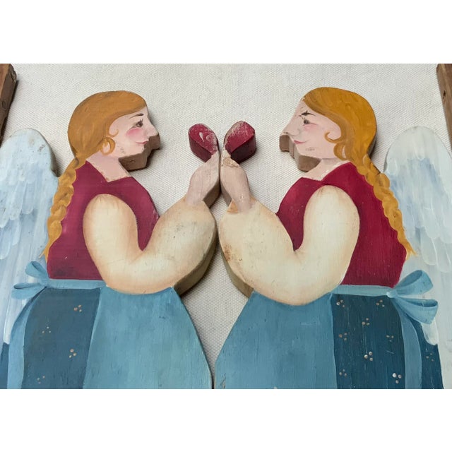 1940s Peter Hunt Style Blue Painted Wood Angel Window Shutters For Sale - Image 4 of 9