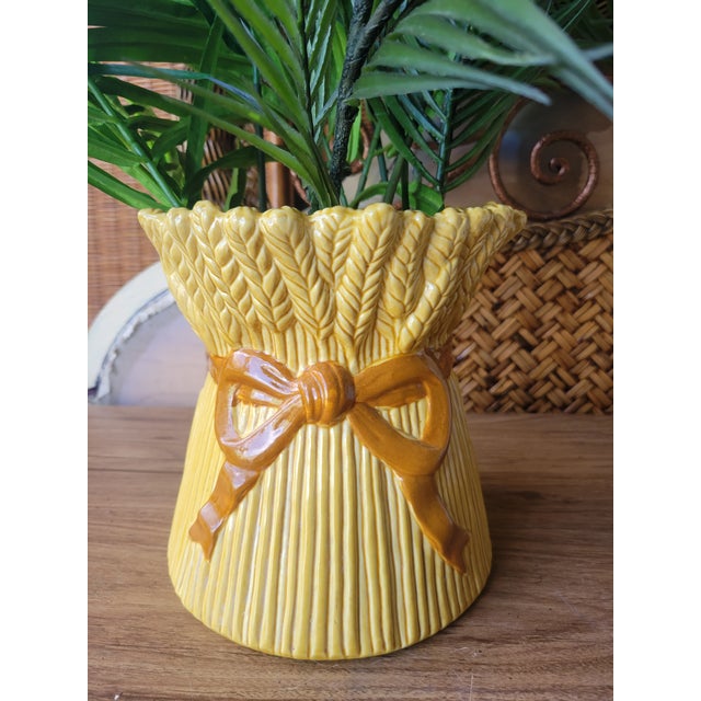 1980s Vintage Ceramic Sheaf of Wheat Golden Planter Pot Vase Vessel For Sale - Image 5 of 5