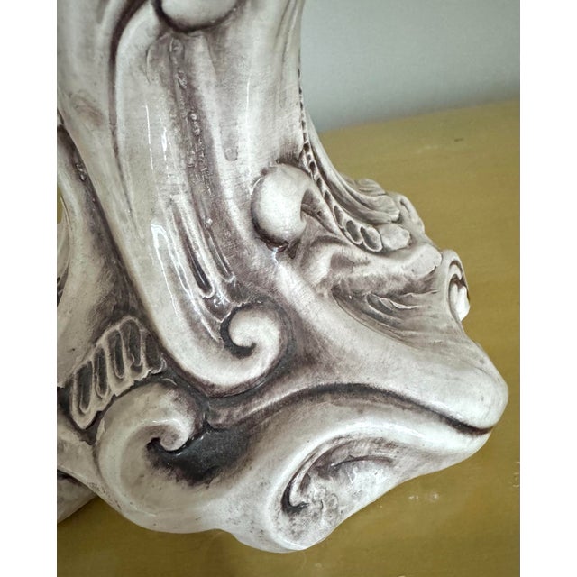 Ceramic Vintage Italian Hand Painted Centerpiece Majolica Lemon Pedestal For Sale - Image 7 of 9