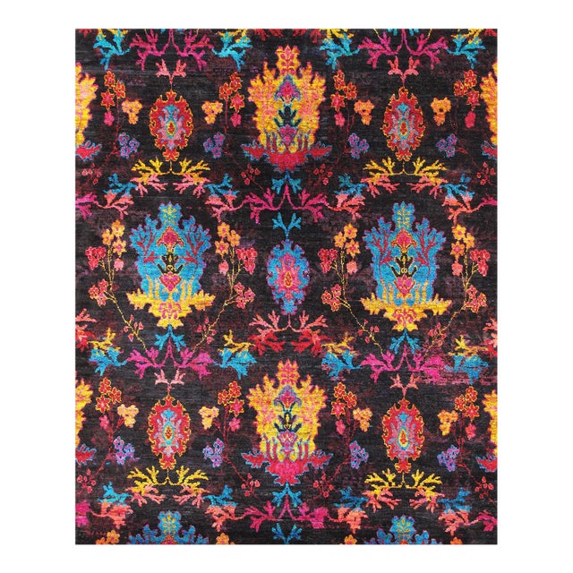 Pasargad Home Ikat Red Sari Silk Area Rug- 6' 7" X 7'11" For Sale