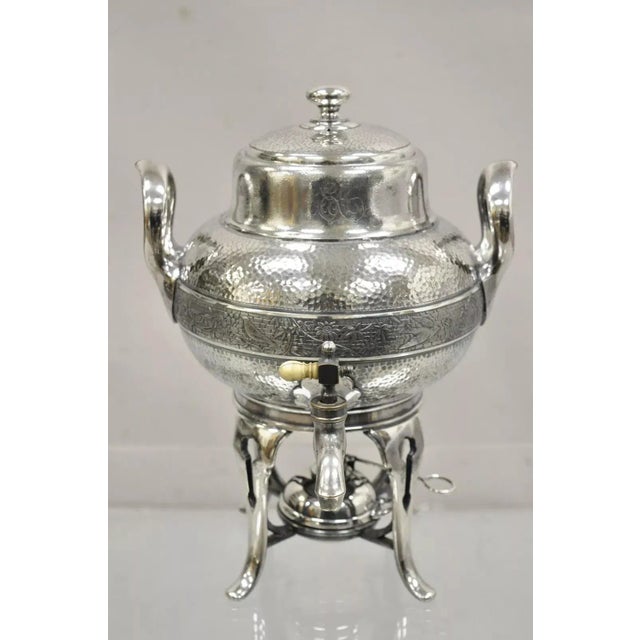 Antique Victorian Silver Plated Hand Hammered Samovar Coffee Pot Warmer. Item. Item features monogram letters to front...