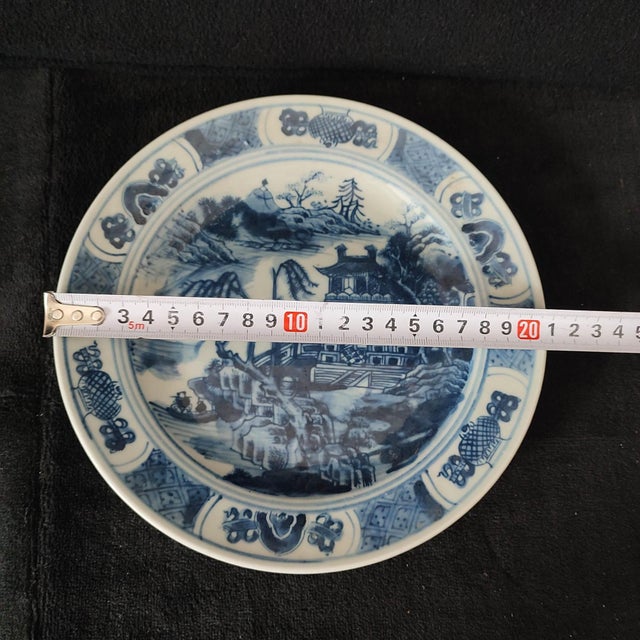 Early 20th Century Chinese Ceramic Plate,Blue and White Porcelain Plate Hand Painted Landscape Pattern For Sale - Image 11 of 12