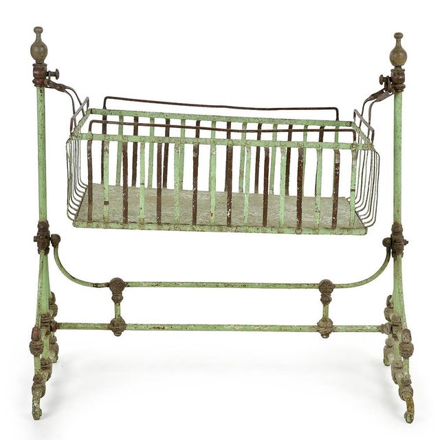 Green Antique Cradle in Cast Iron and Patinated Green Metal For Sale - Image 8 of 8