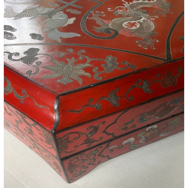 Paint Vintage Red Lacquer Dragon Box For Sale - Image 7 of 10