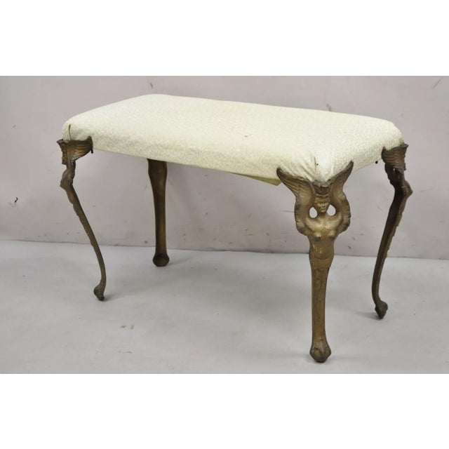 Early 20th Century Antique French Art Deco Figural Bench With Cast Iron Winged Women Legs For Sale - Image 11 of 11