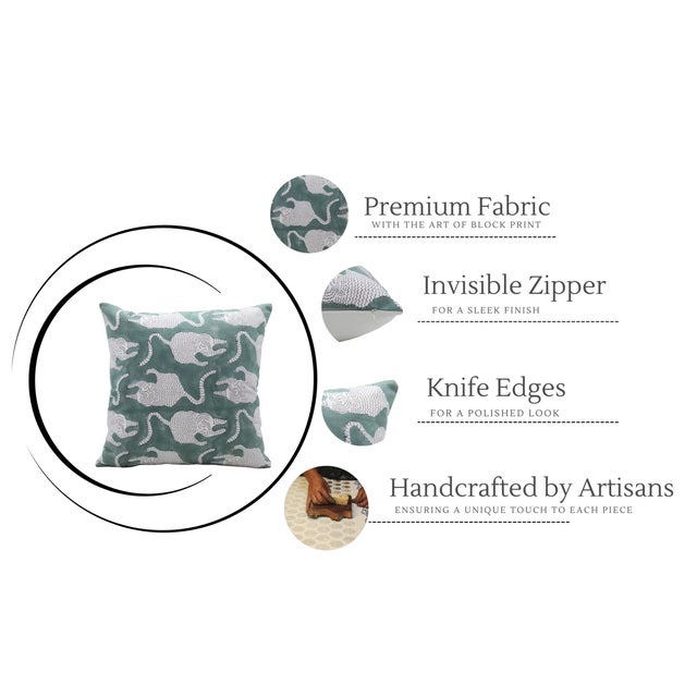 Fabdivine Cotton Cushion Cover With Block Print 26x26 Inch Thick Cotton White-Mushak For Sale - Image 4 of 4