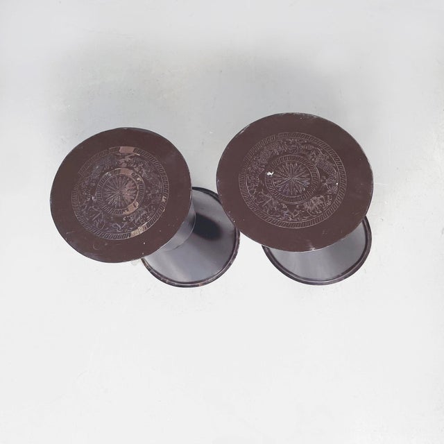 Asian Modern Table and Stools in Brown Metal with Decoration, 1990s, Set of 3 For Sale - Image 11 of 18