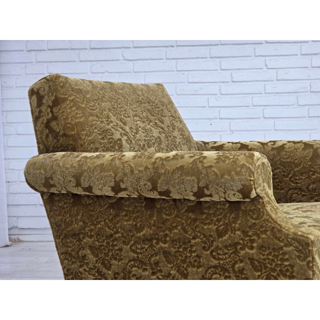 Vintage Danish Carved Oak Lounge Chair with Velour Upholstery, 1960s For Sale - Image 18 of 18