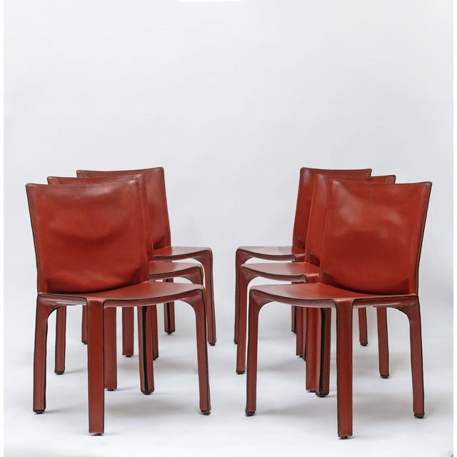 1970s Vintage Saddle Leather Cab Chairs by Mario Bellini for Cassina, 1970s, Set of 6 For Sale - Image 5 of 18