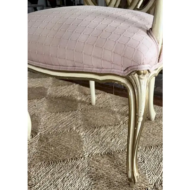 Off-white Mid Century French Style Ribbon Back Arm Chair For Sale - Image 8 of 9