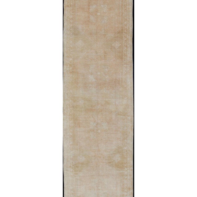 Long Oushak Runner With Subdued Design and Neutral Color Palette For Sale - Image 4 of 11